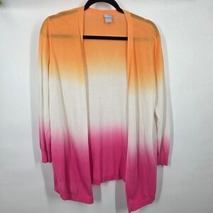 Chico's Womens Open Front Ombré Knit Cardigan Sweater Size 1 Medium Orange Pink